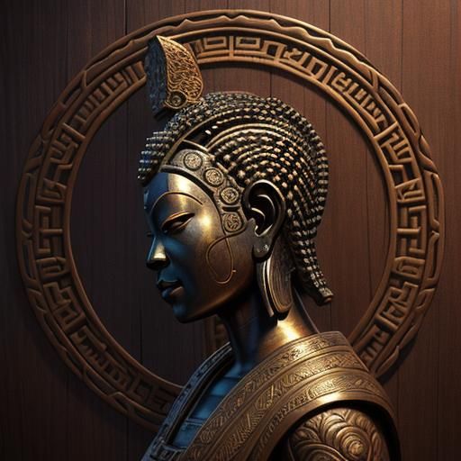 Ornate Wood Relief Panel with Buddha Motif