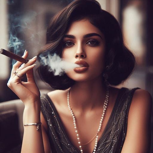 Vintage Portrait of a Latina Smoking a Cigar