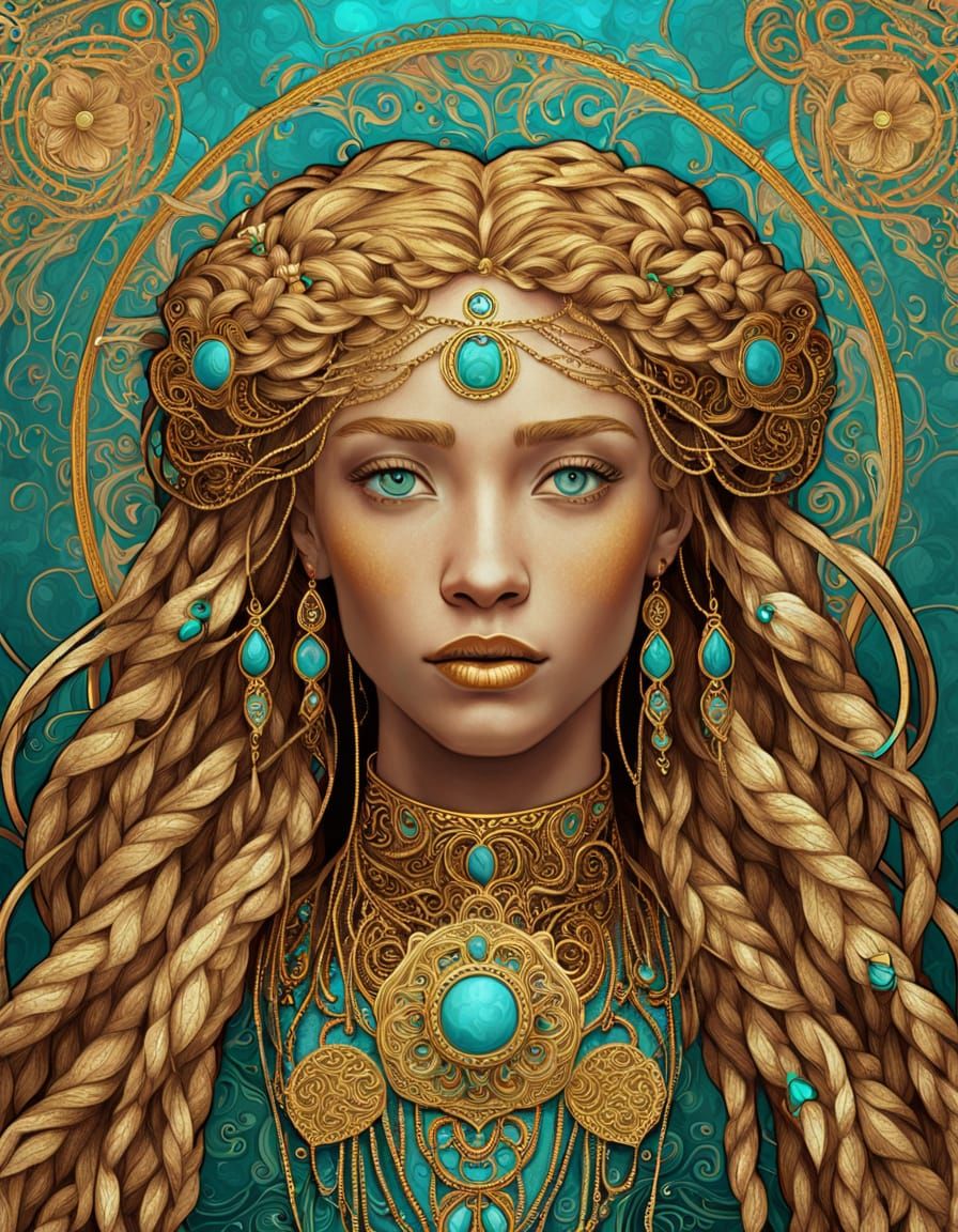 Art Nouveau Portrait with Golden Filigree