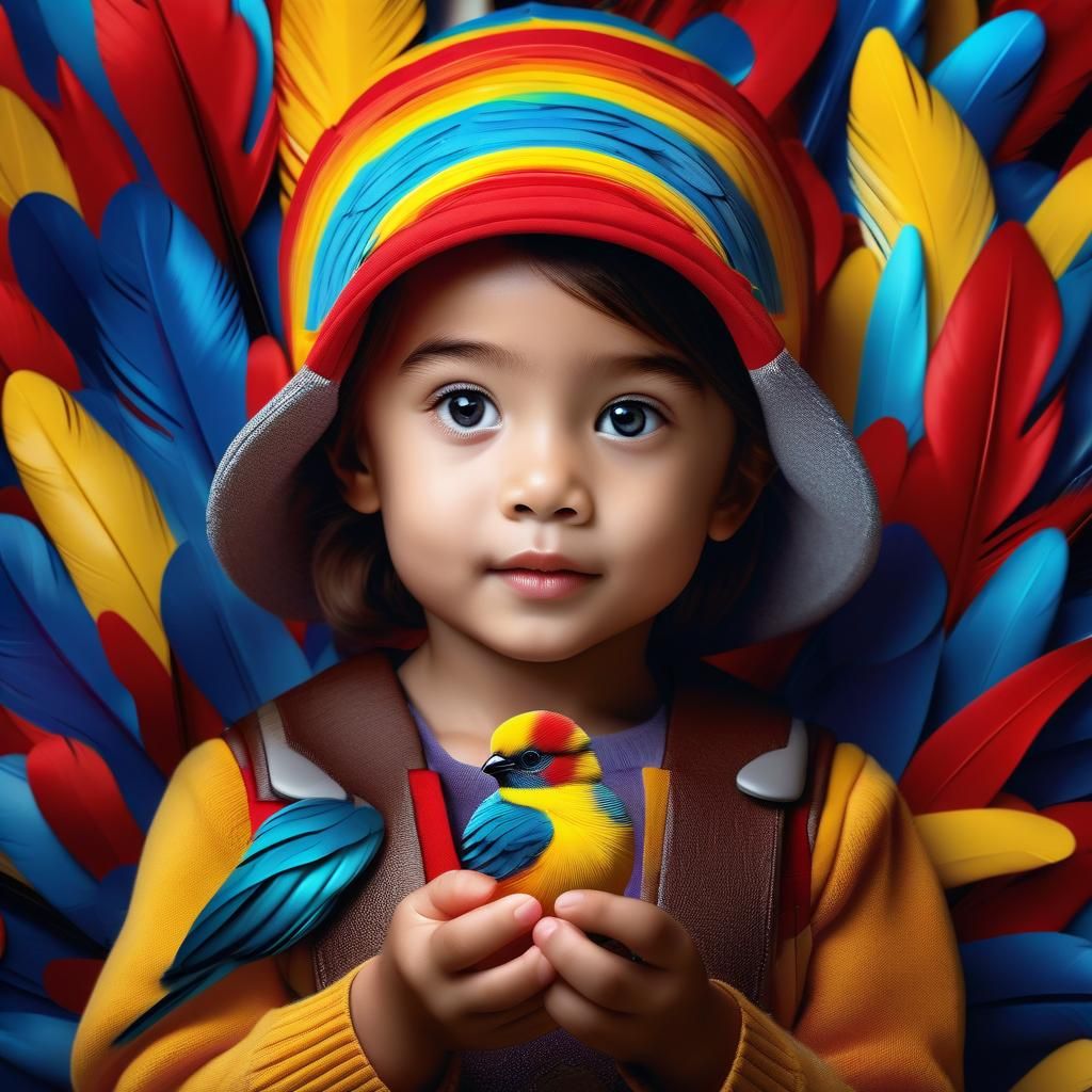 Adorable little girl and cute bird.