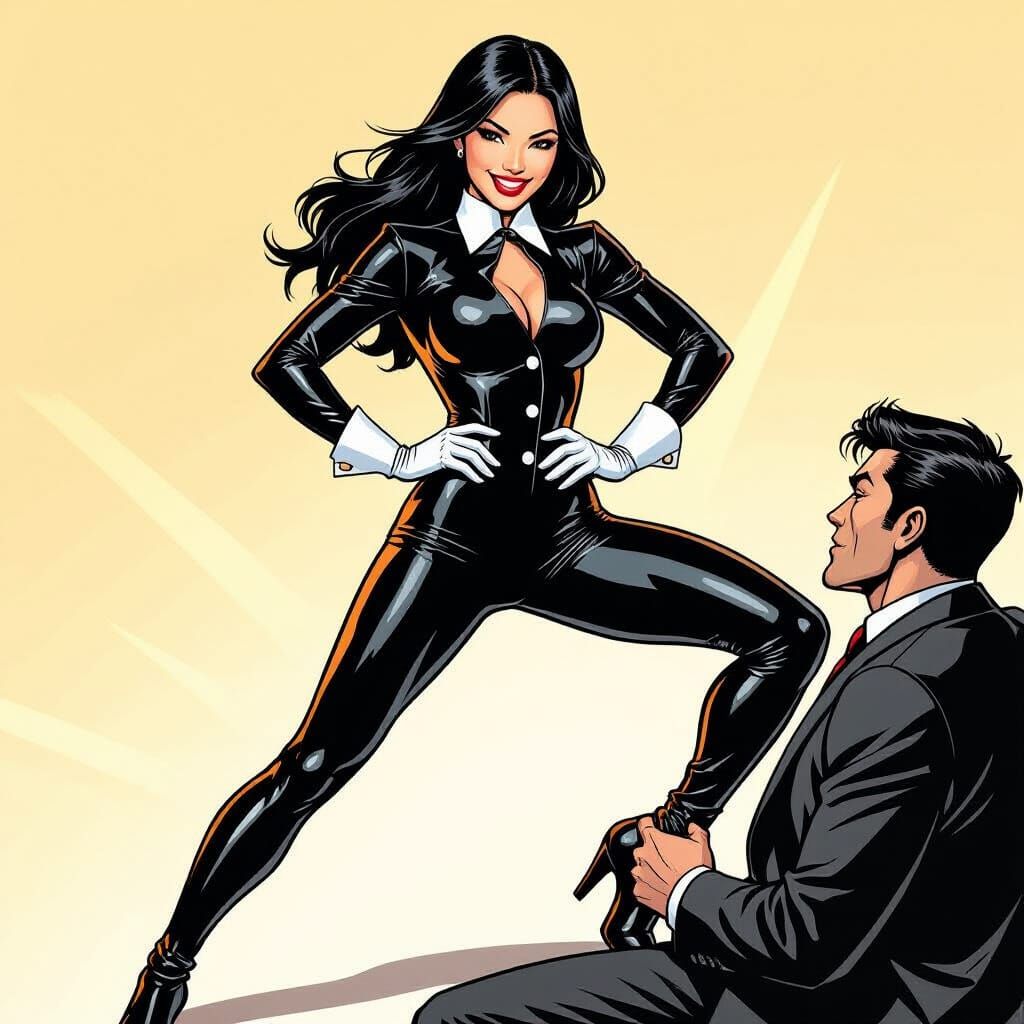 Asian Spy Woman in Latex Defeats Foe in Dynamic Style