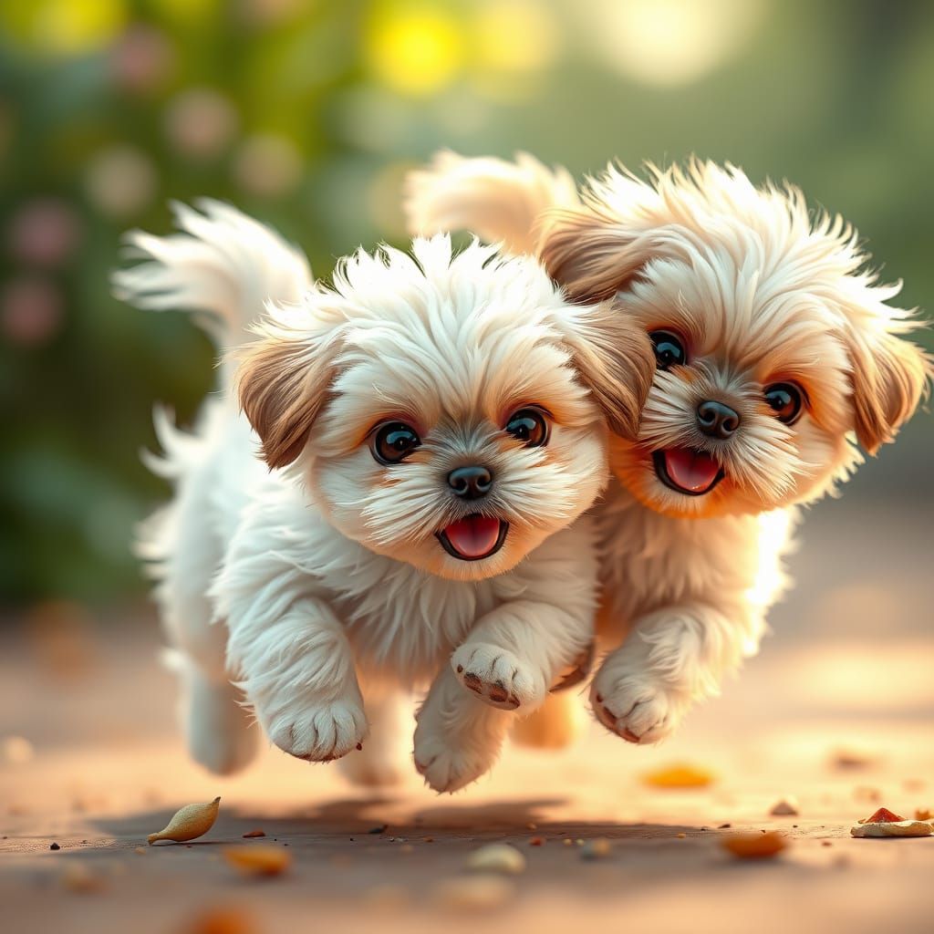 Fluffy Shih Tzu Puppies Play in Whirlwind of Fur