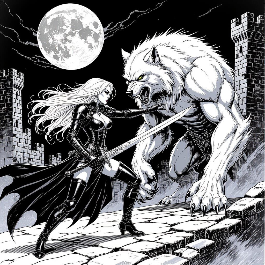 Vampire Battles Werewolf in Detailed Sketch