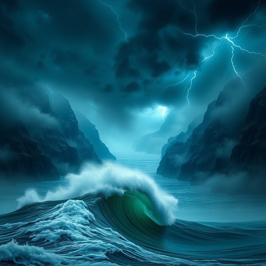 Stormy Fjords in Emerald Twilight