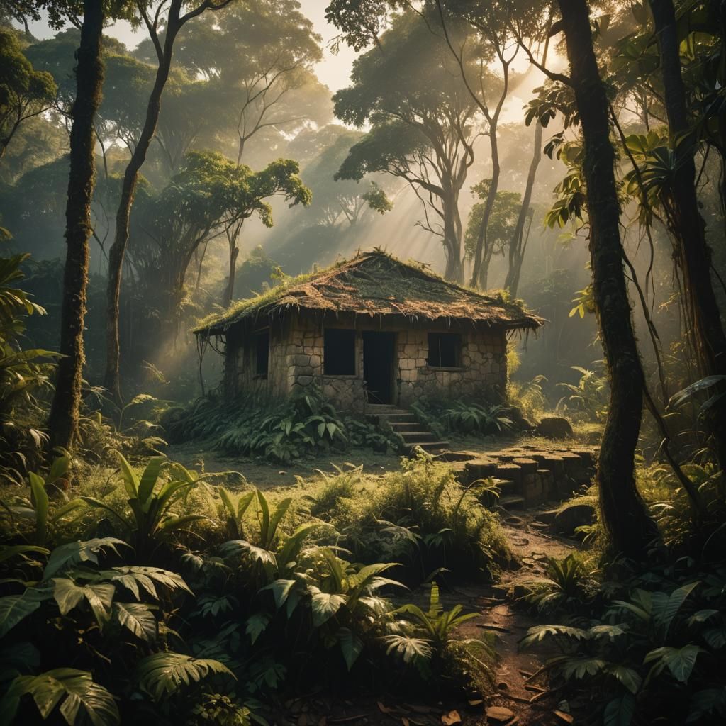 Jungle Hut Ruin in Golden Hour Light