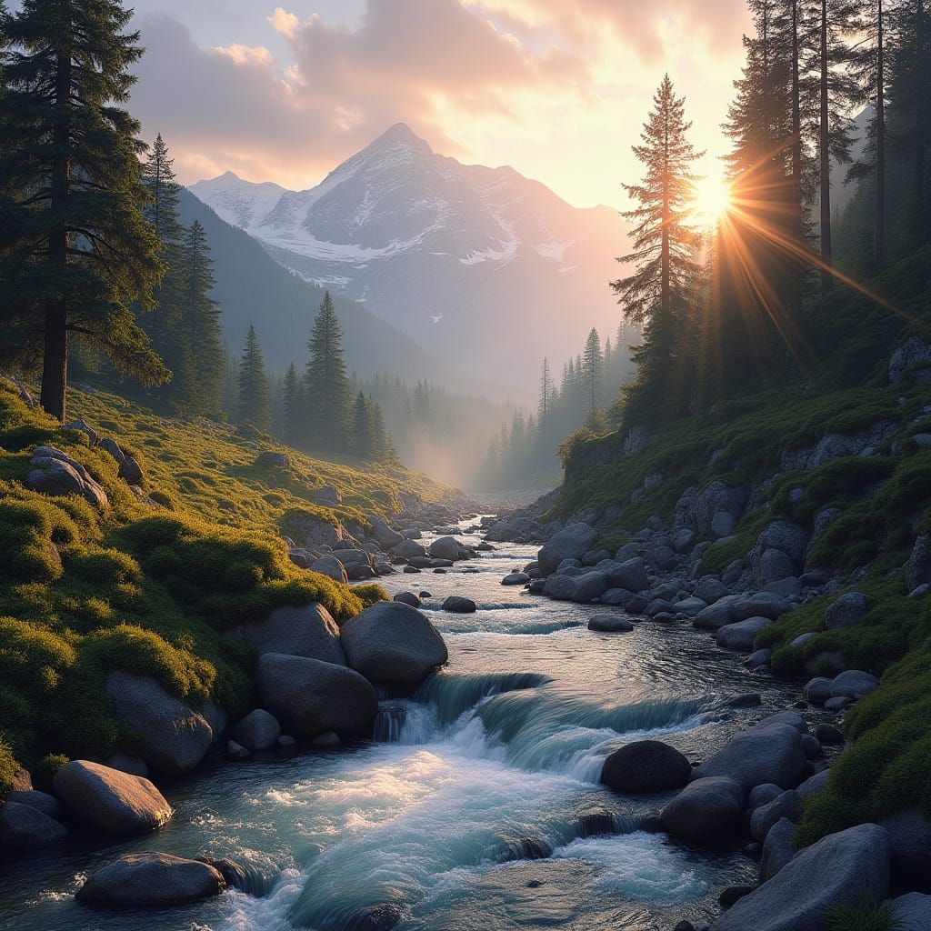 Surreal Alpine Landscape in Cinematic Style