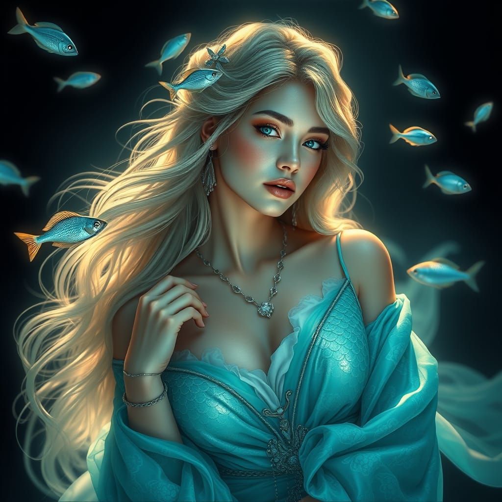 Seductive Water Goddess in Ethereal Aqua Robes