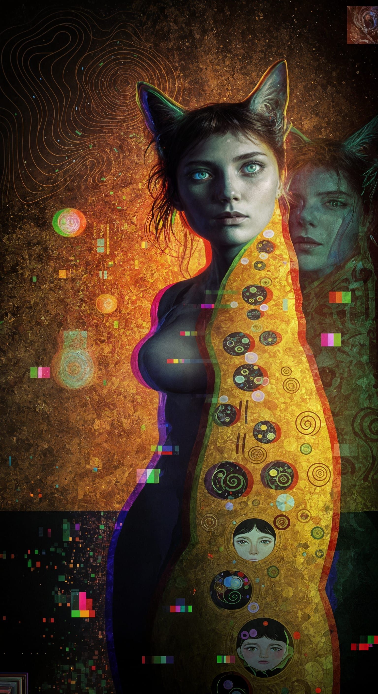 Glitched Catgirl in Ornate Futuristic Style