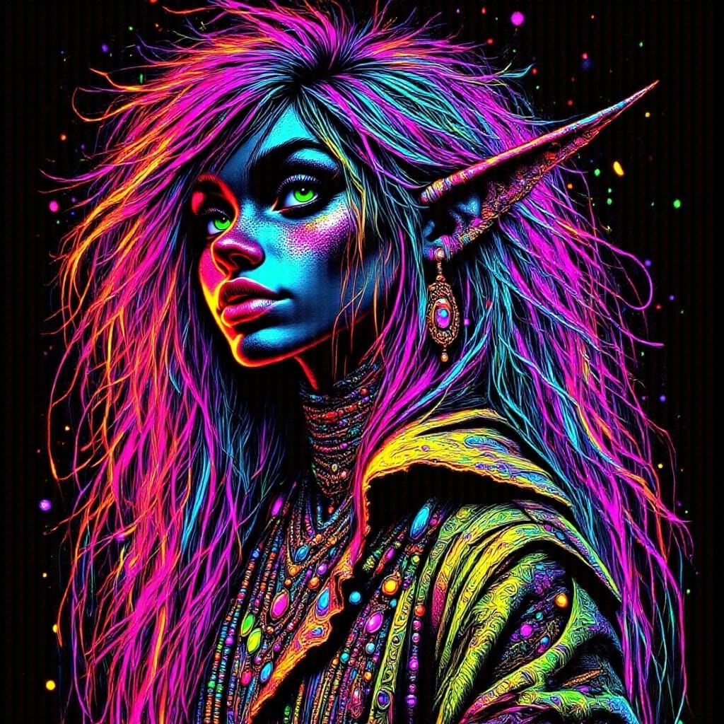 Raver Woman with Pink and Blue Glowing Hair in Vibrant Style