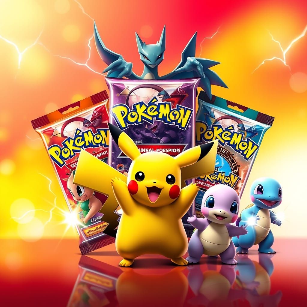 Vibrant Trading Card Scene with Iconic Pokémon