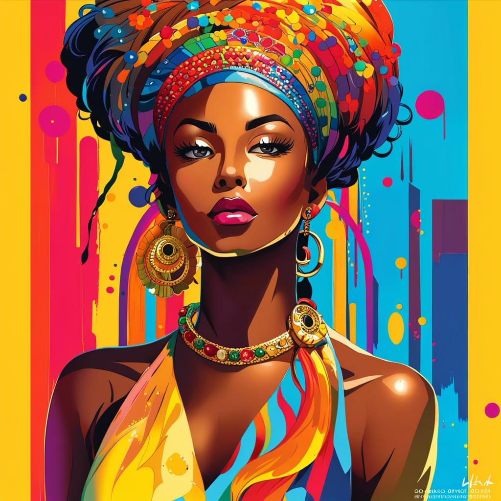 Psychedelic Rastafarian Woman in Expressionist Watercolor St...