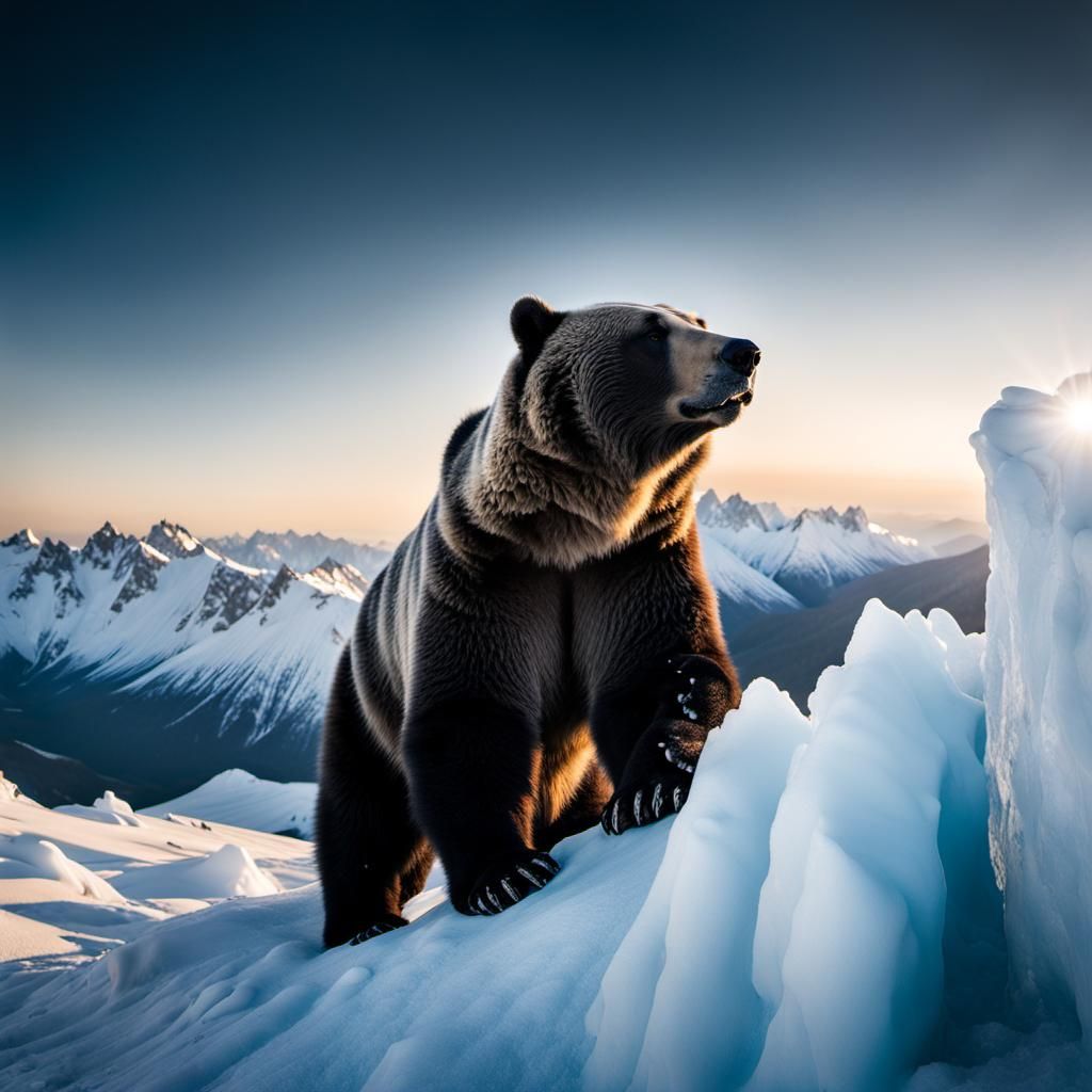 Majestic Black Ice Bear on Arctic Mountain Peak