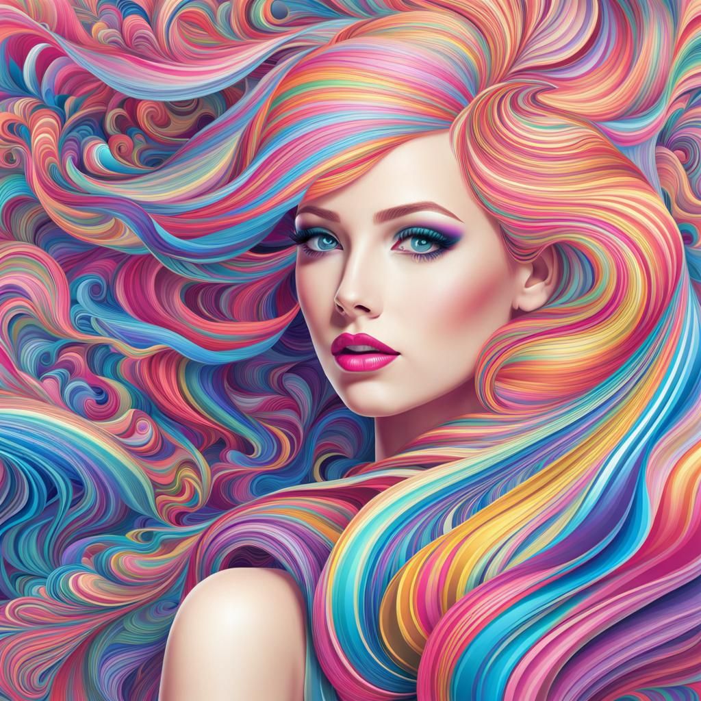 Candy Woman with Rainbow Hair in Abstract Style