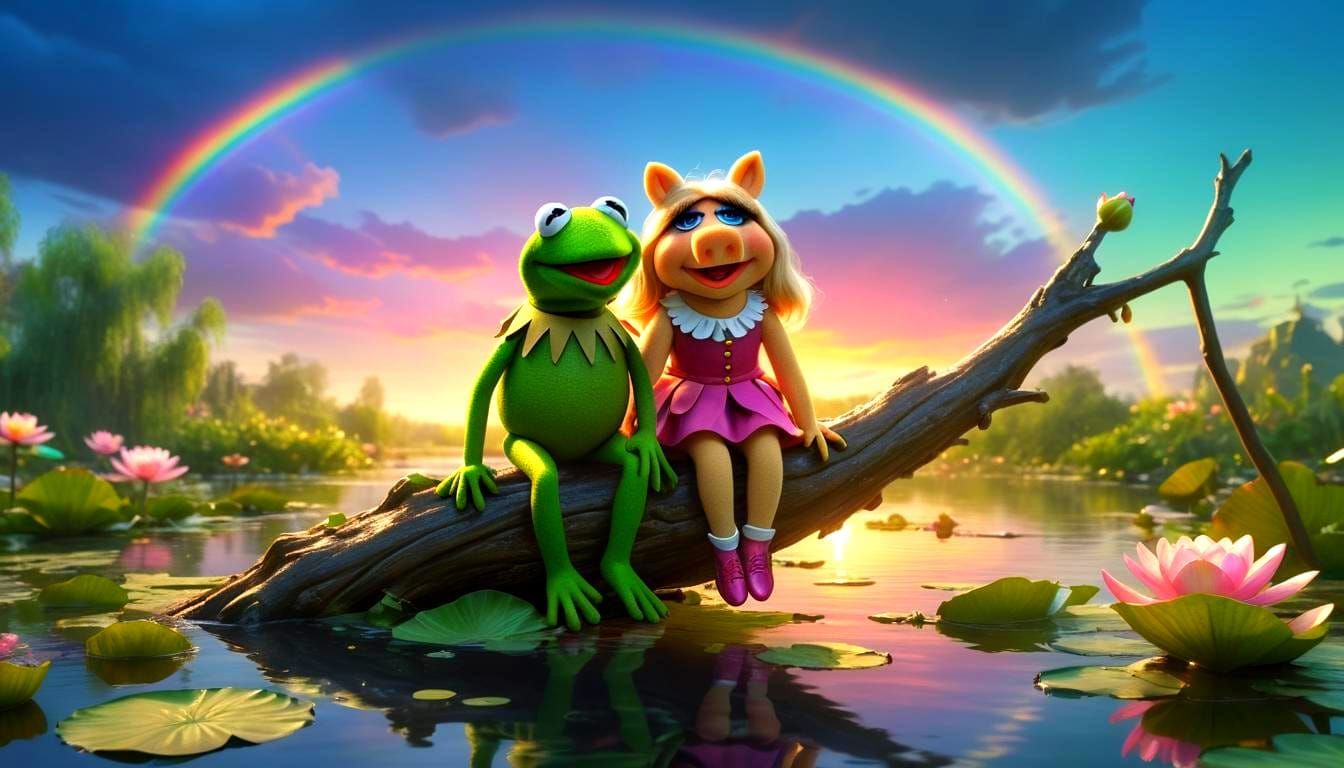 Kermit and Miss Piggy in a Pixar-Style Scene