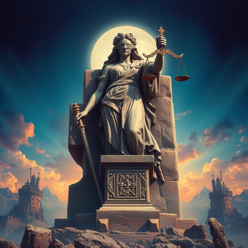 Ethereal Justice Unveiled in Vibrant Fantasy Realm