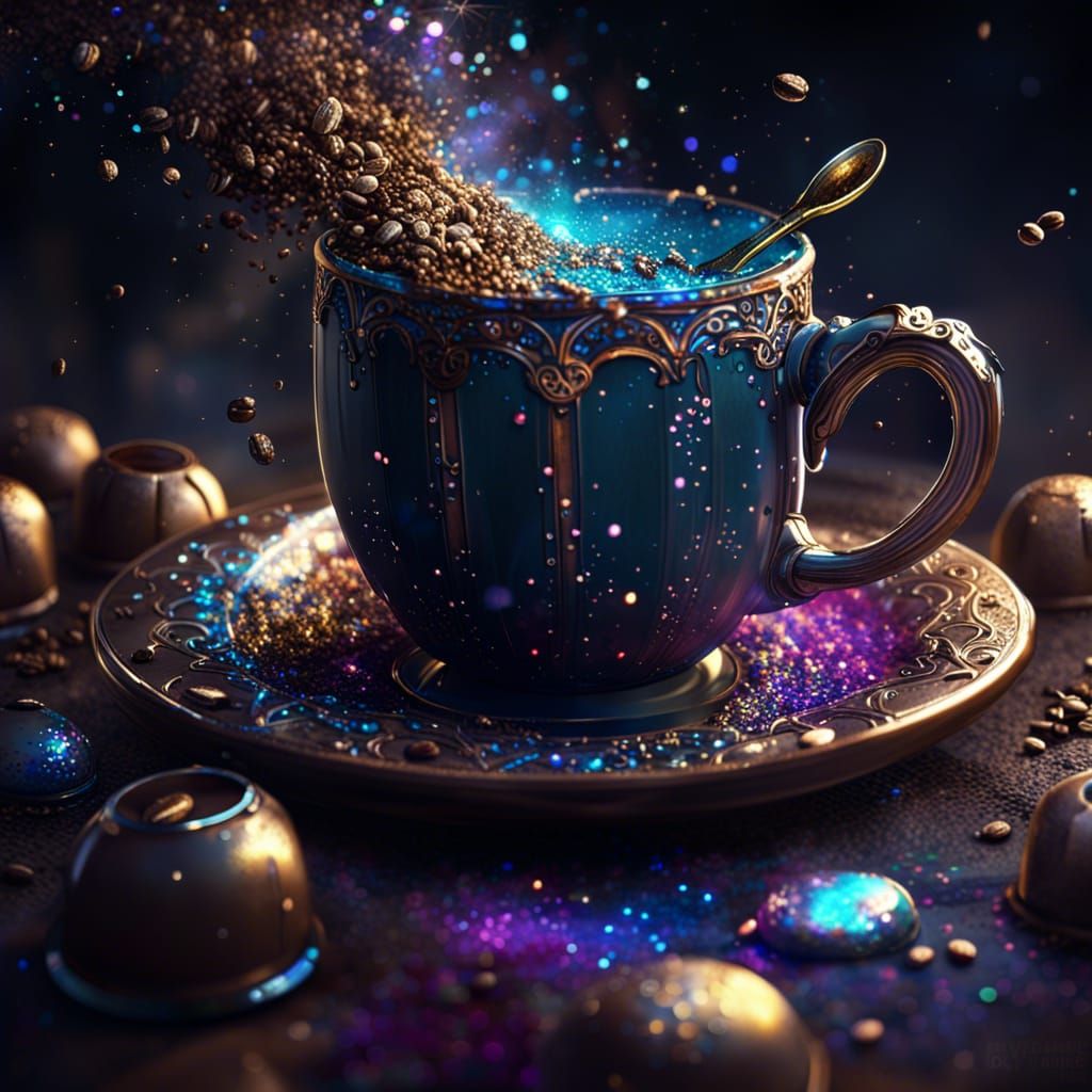 Magical Glitter Coffee Design in Dark Fantasy Style