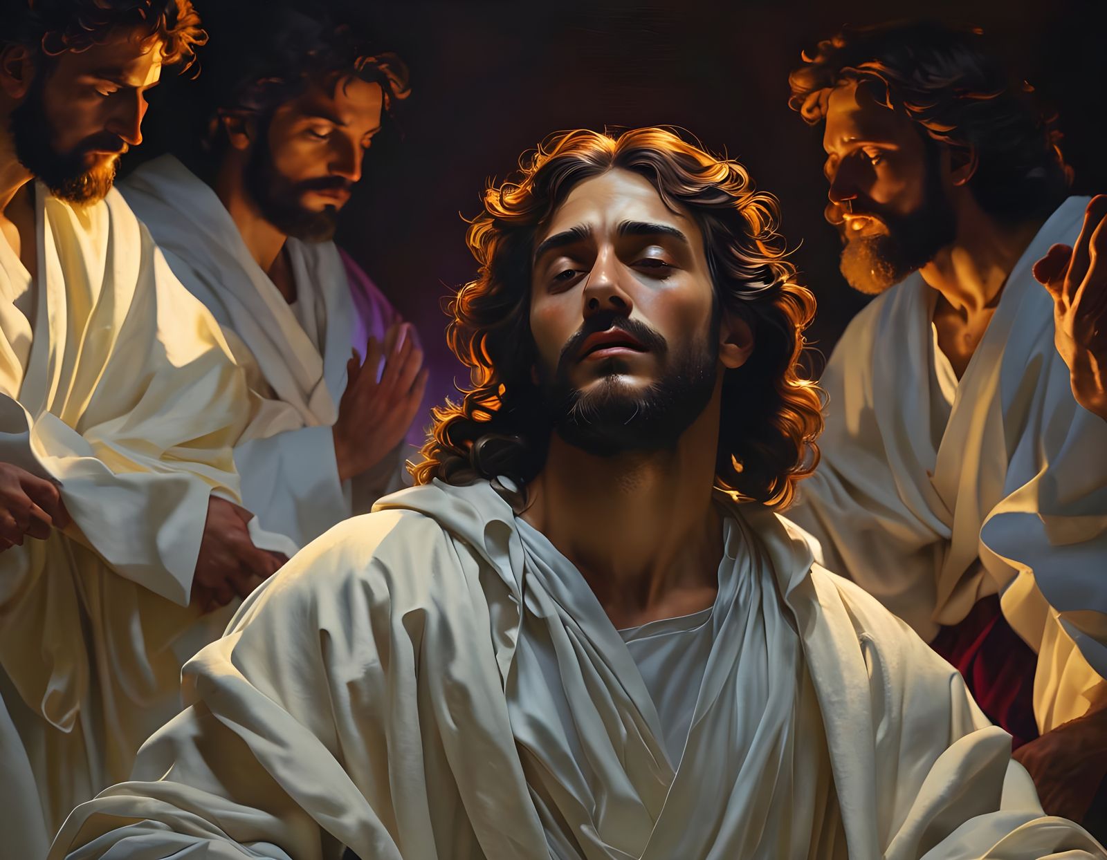 Glorious Christ Illuminates Apostles in Caravaggio-Inspired...