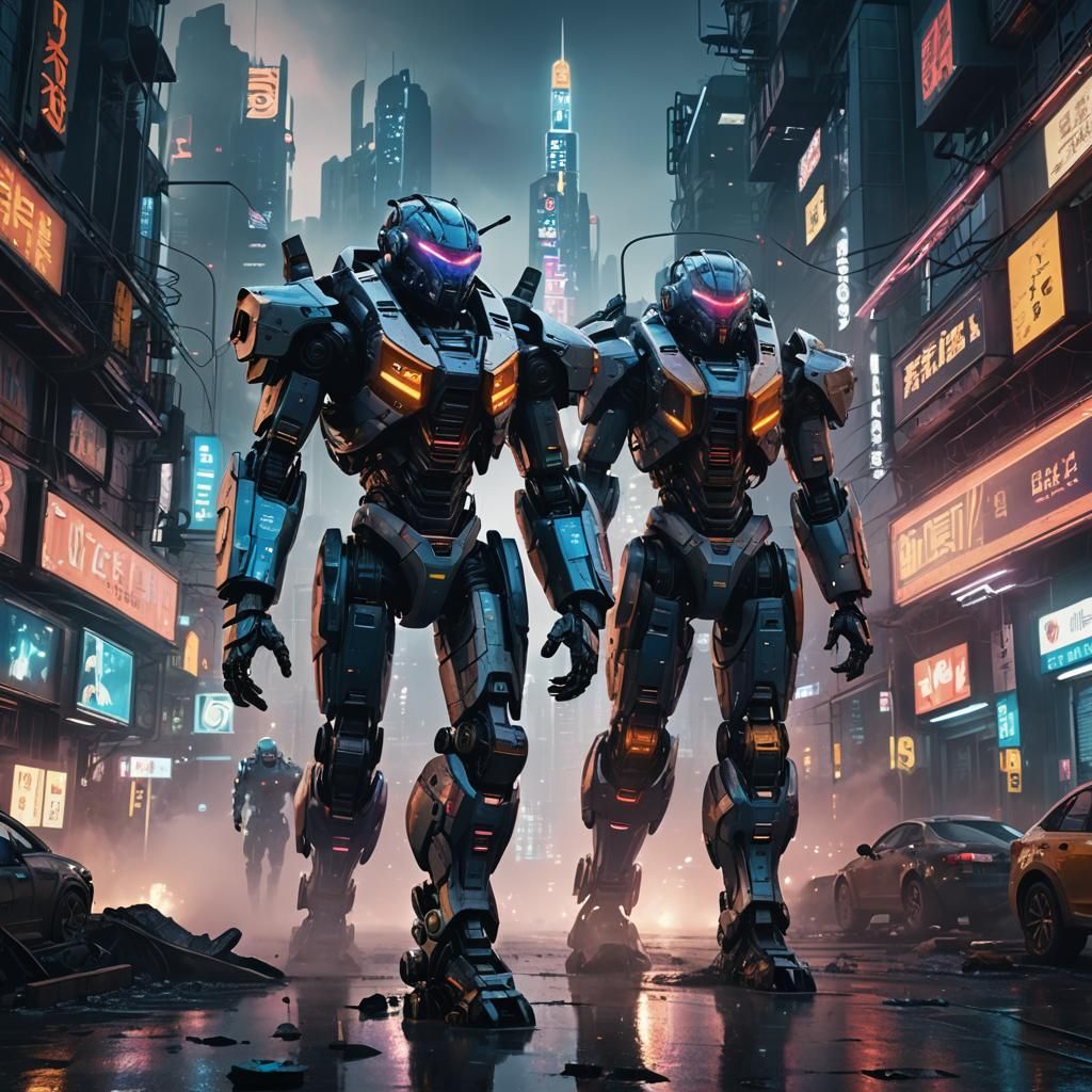 Jerboa in Mech Suit in Futuristic Metropolis