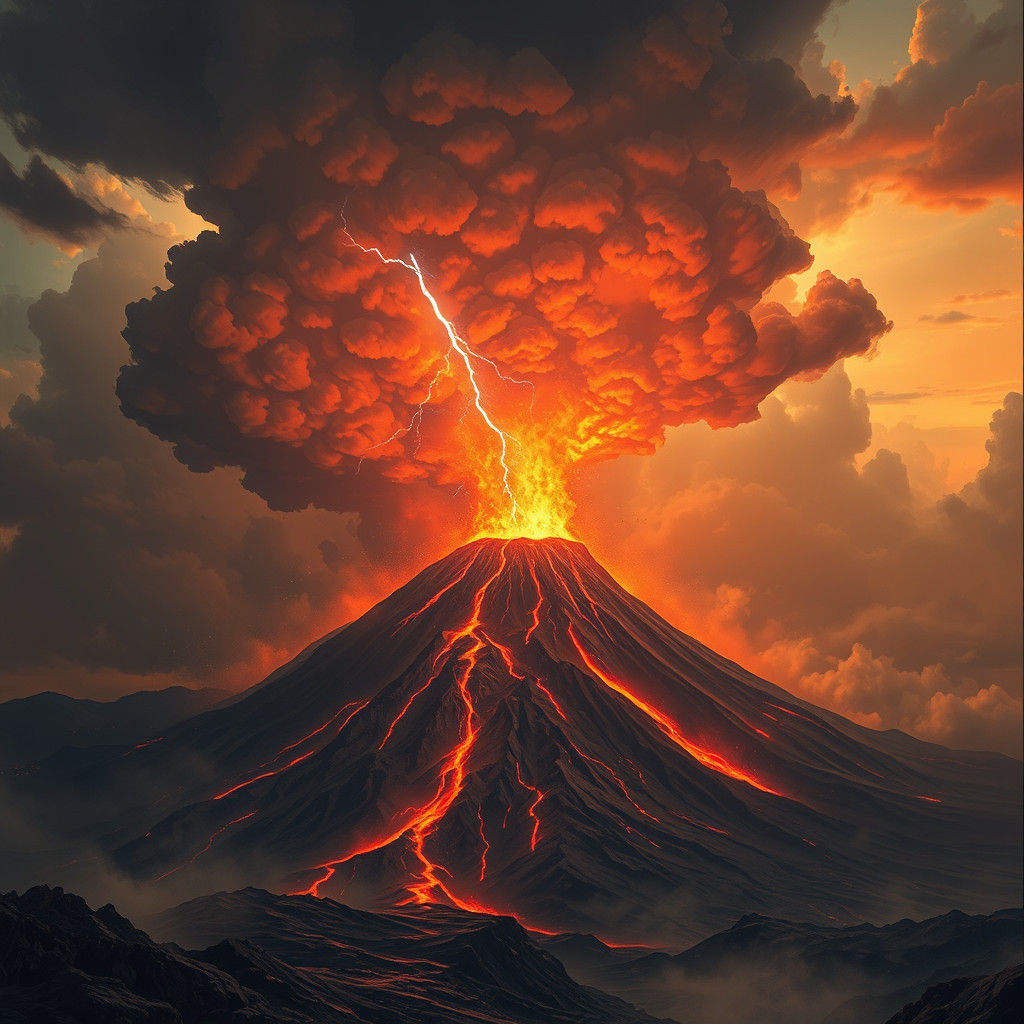 Volcanic Eruption with Lightning Strike in Apocalyptic Style