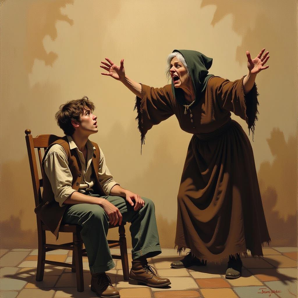 Confrontation: A Dramatic Oil Painting Scene