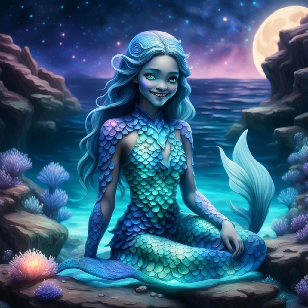 Luminous Cyber Mermaid with Bioluminescent Scales
