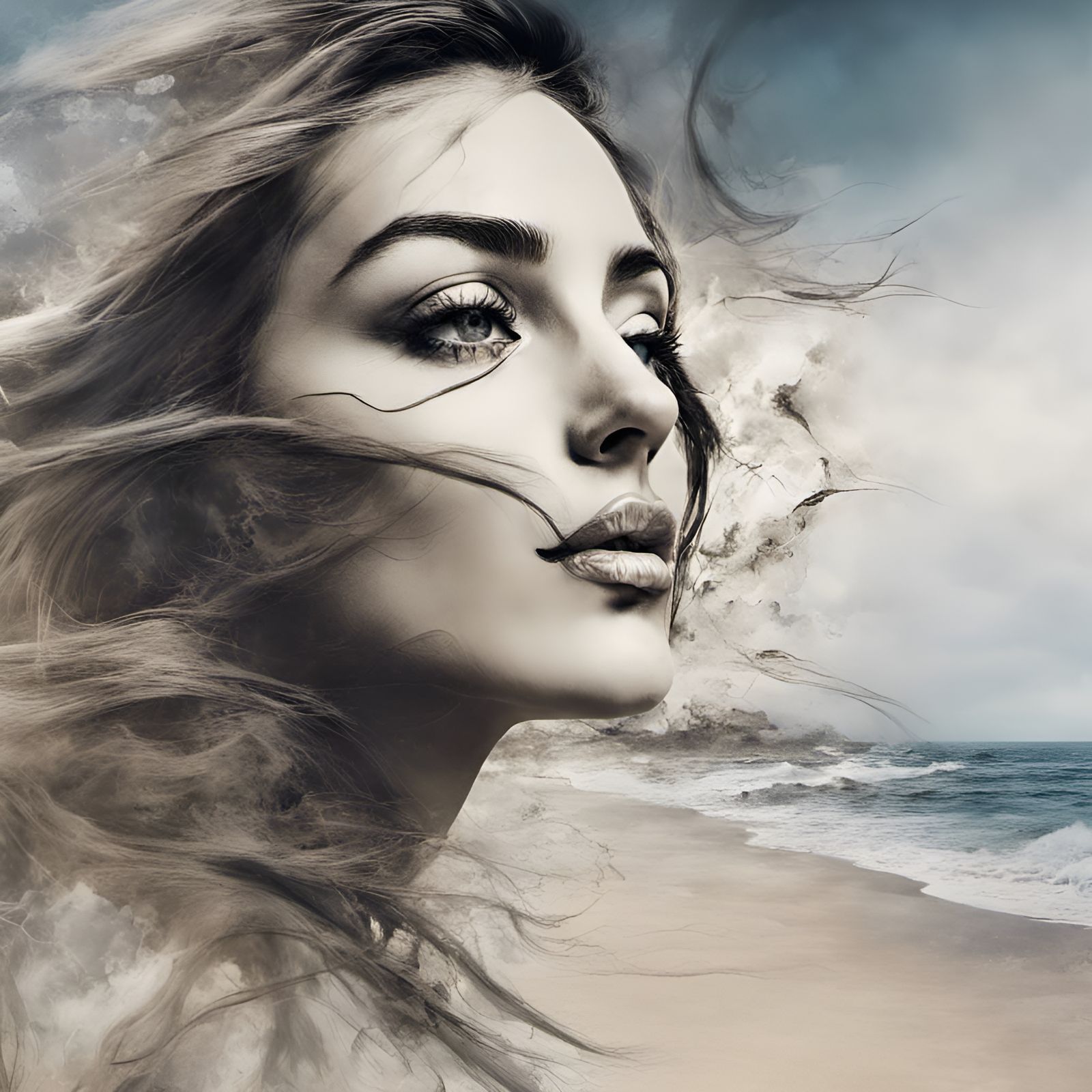 Surreal Winter Beach Face in Salvador Dali Style