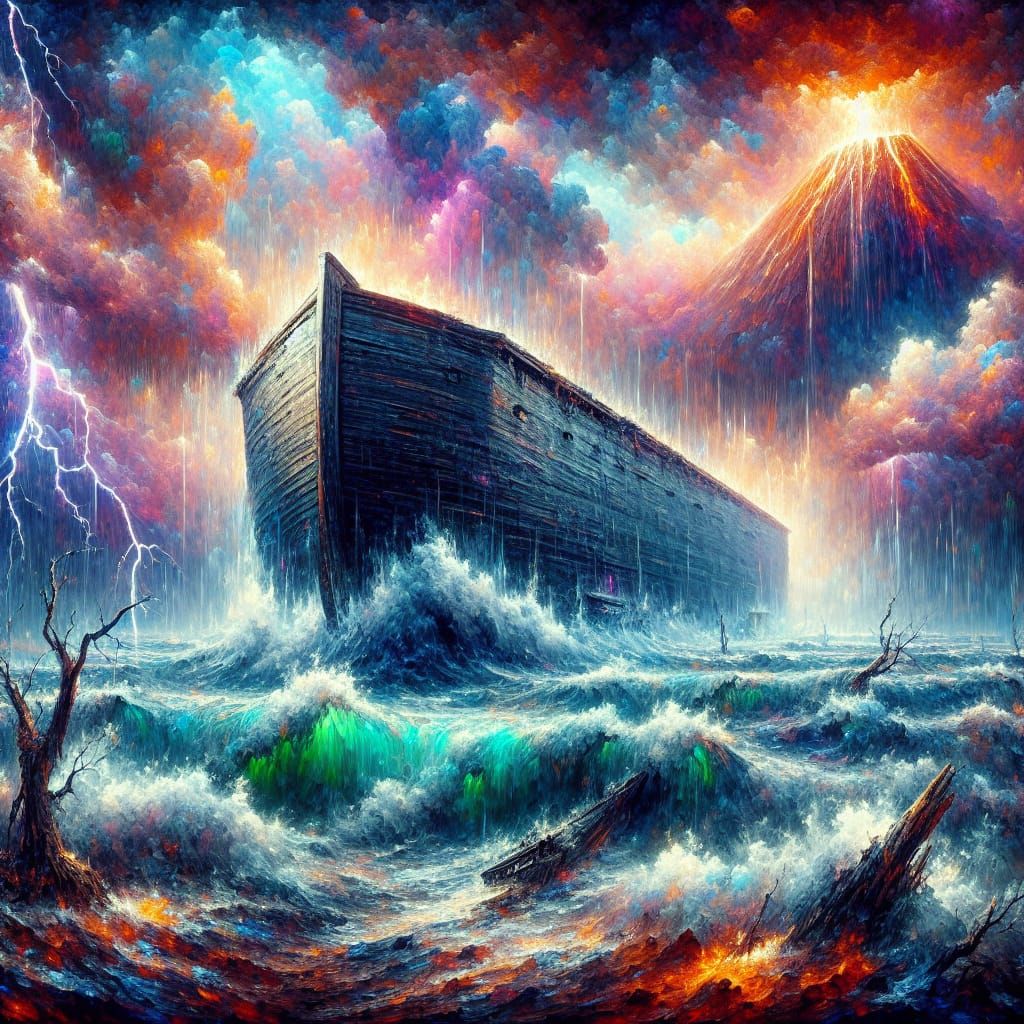 Noah's Ark Concept Art in Stormy Seas