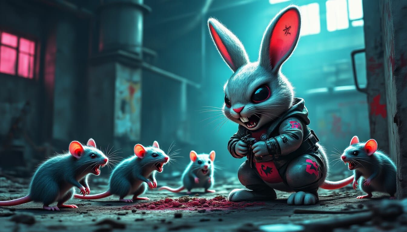 Punk Rock Energizer Bunny Hiding in Factory