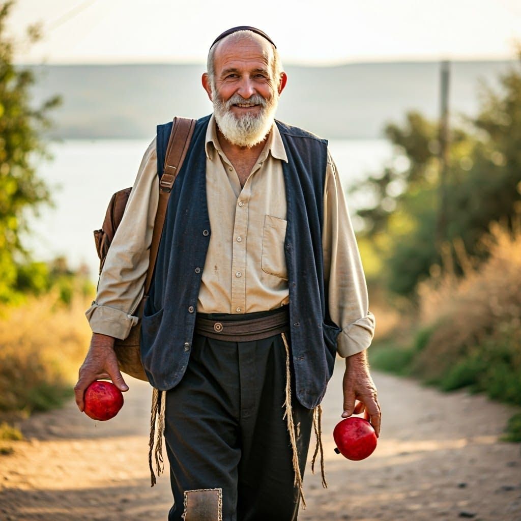 Elderly Jewish Man Strolls Through Quaint Town