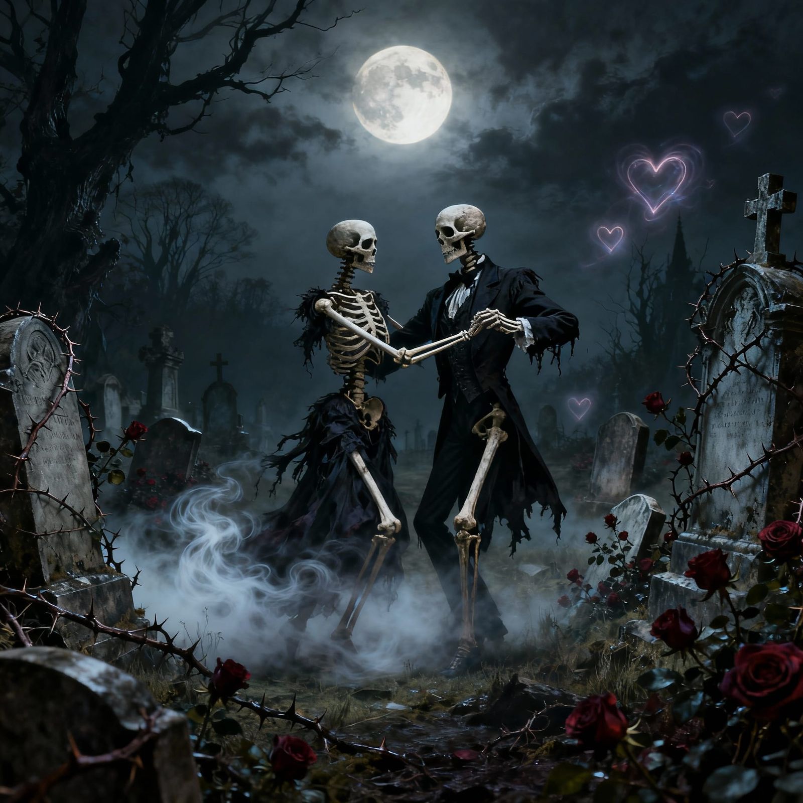 Gothic Romance: Skeletal Couple Dances in Moonlit Victorian ...