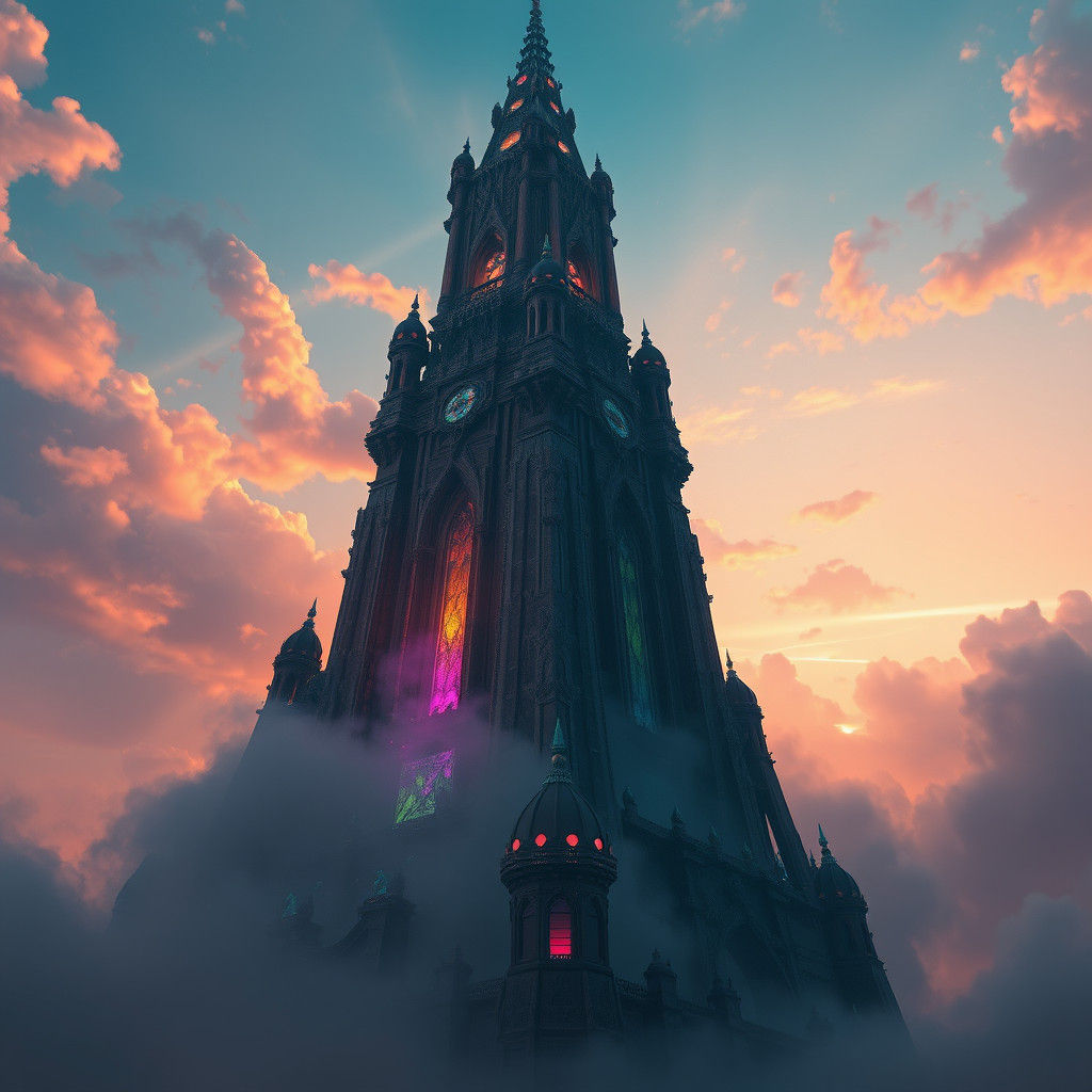 Mystical Spire Reaching Skyward in Fantasy Art