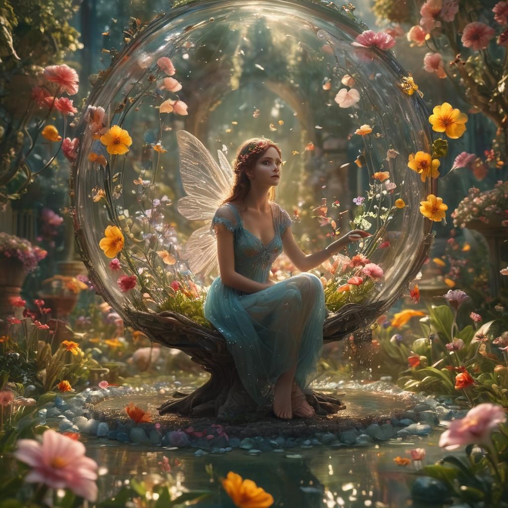 Fairy on Glass Flower in Sunlight: Digital Painting
