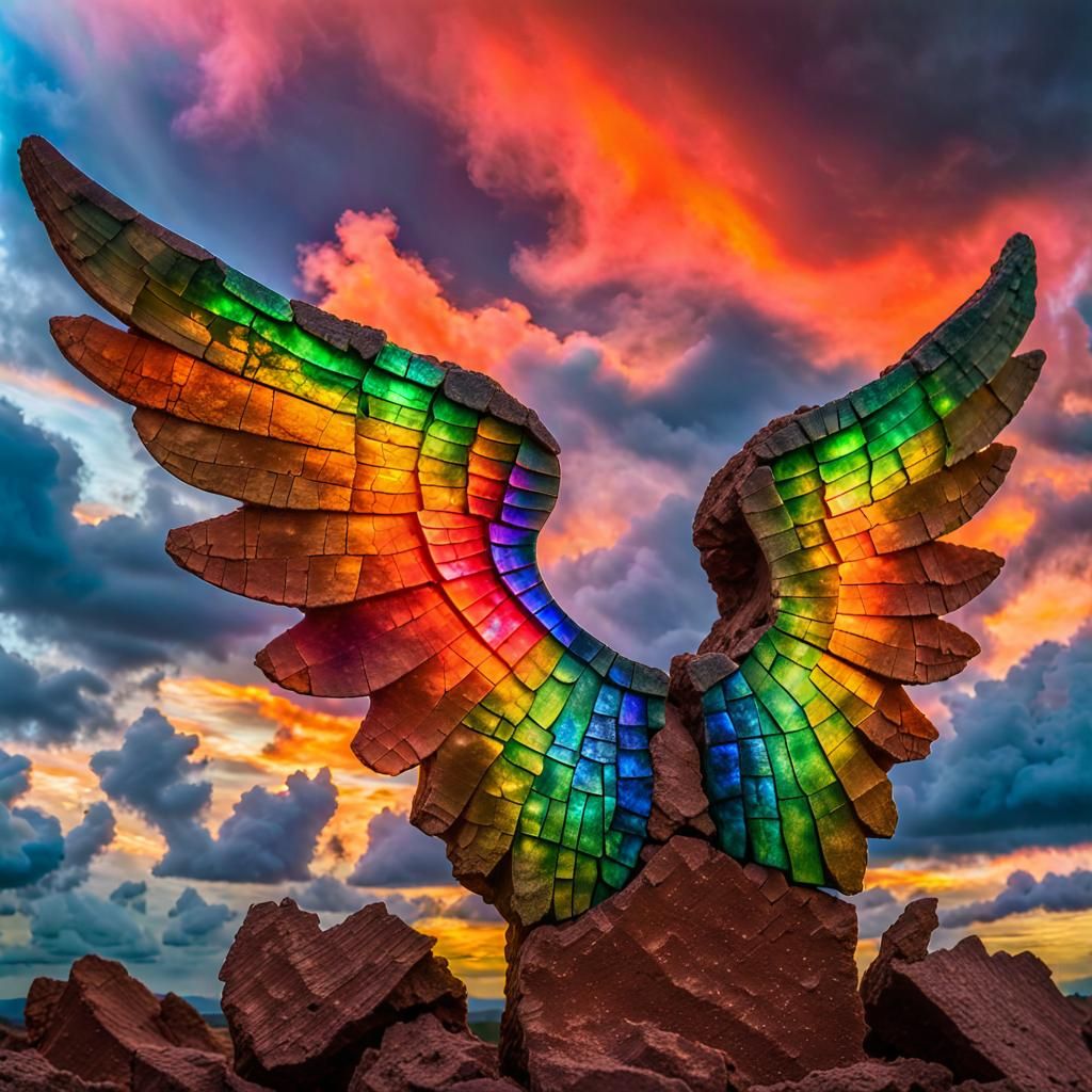 Ammolite Angel Wings in a Cloudscape Dreamscape