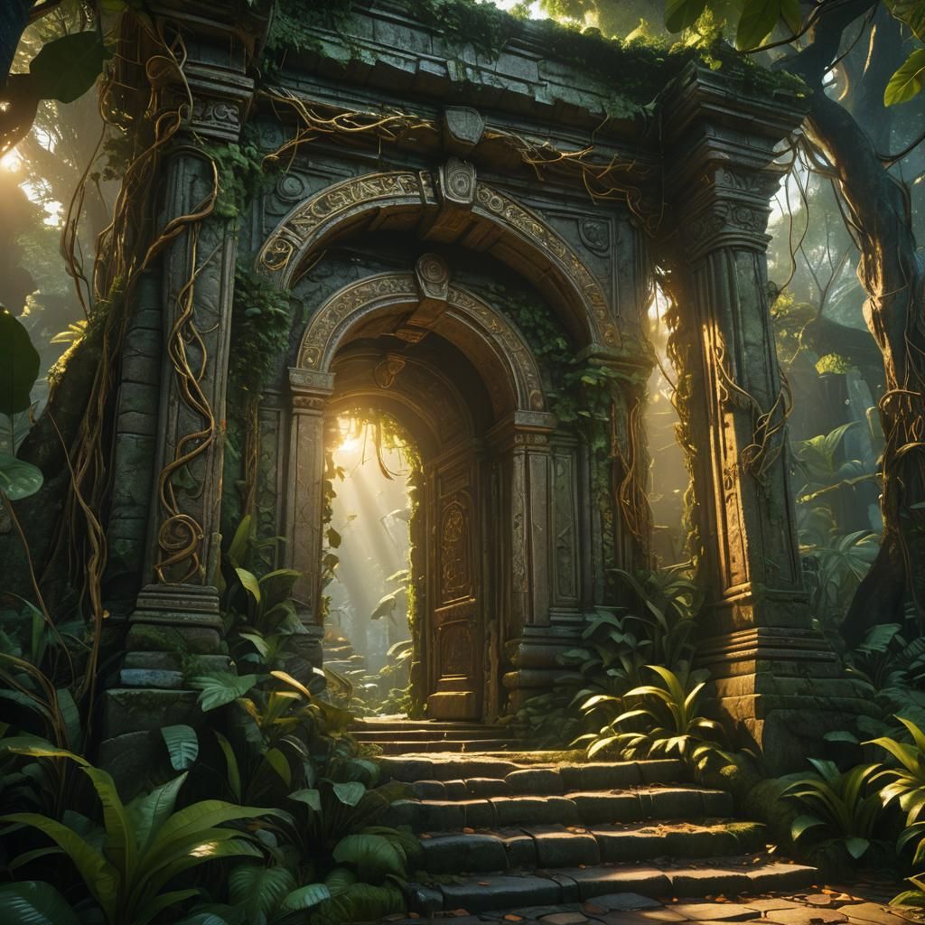 Enchanted Doorway to Jungle Utopia in Digital Art