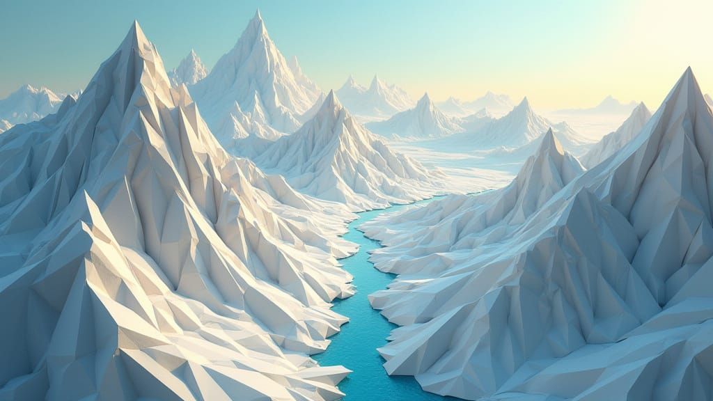 Surreal Origami Landscape with Vast Paper Mountains