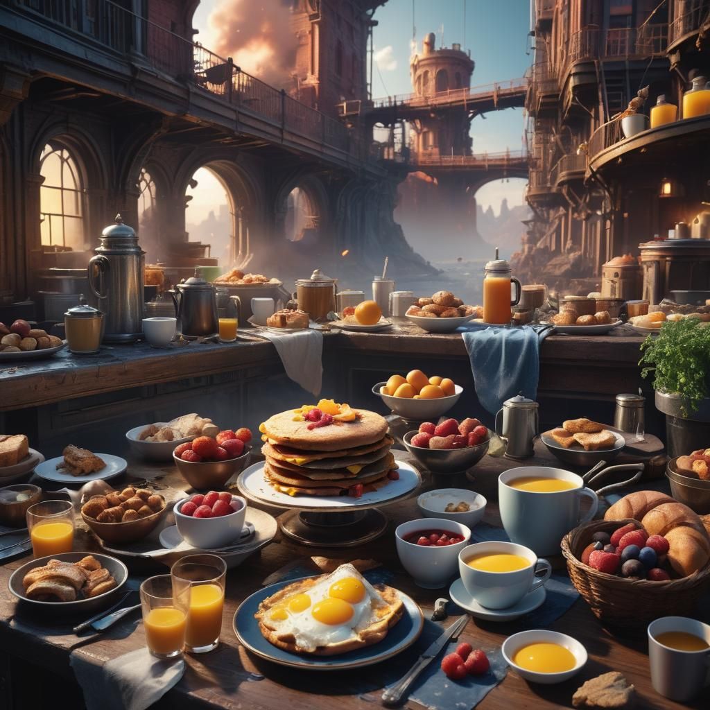 Fantastical Breakfast Scene in Detailed Matte Painting