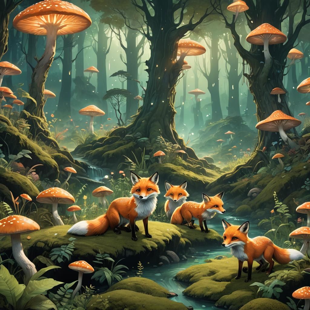 Foxes Roam Lush Planet in Hyper-Realistic Digital Art