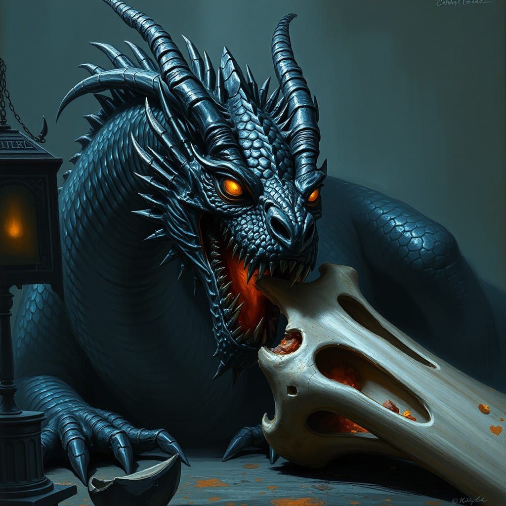 Obsidian Dragon Amidst Dark Mystical Atmosphere