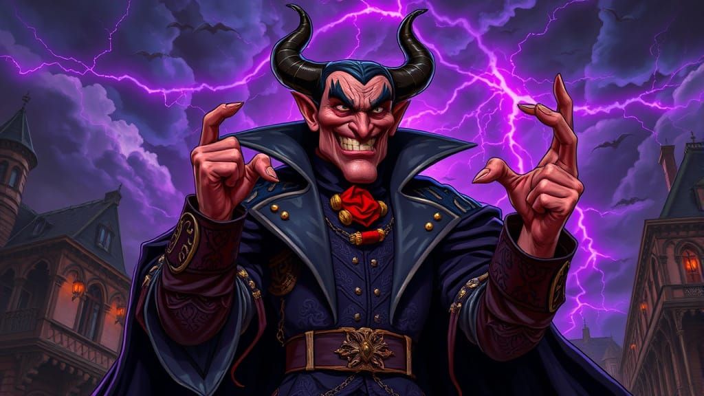 Extravagant Cartoon Villain in Victorian Setting