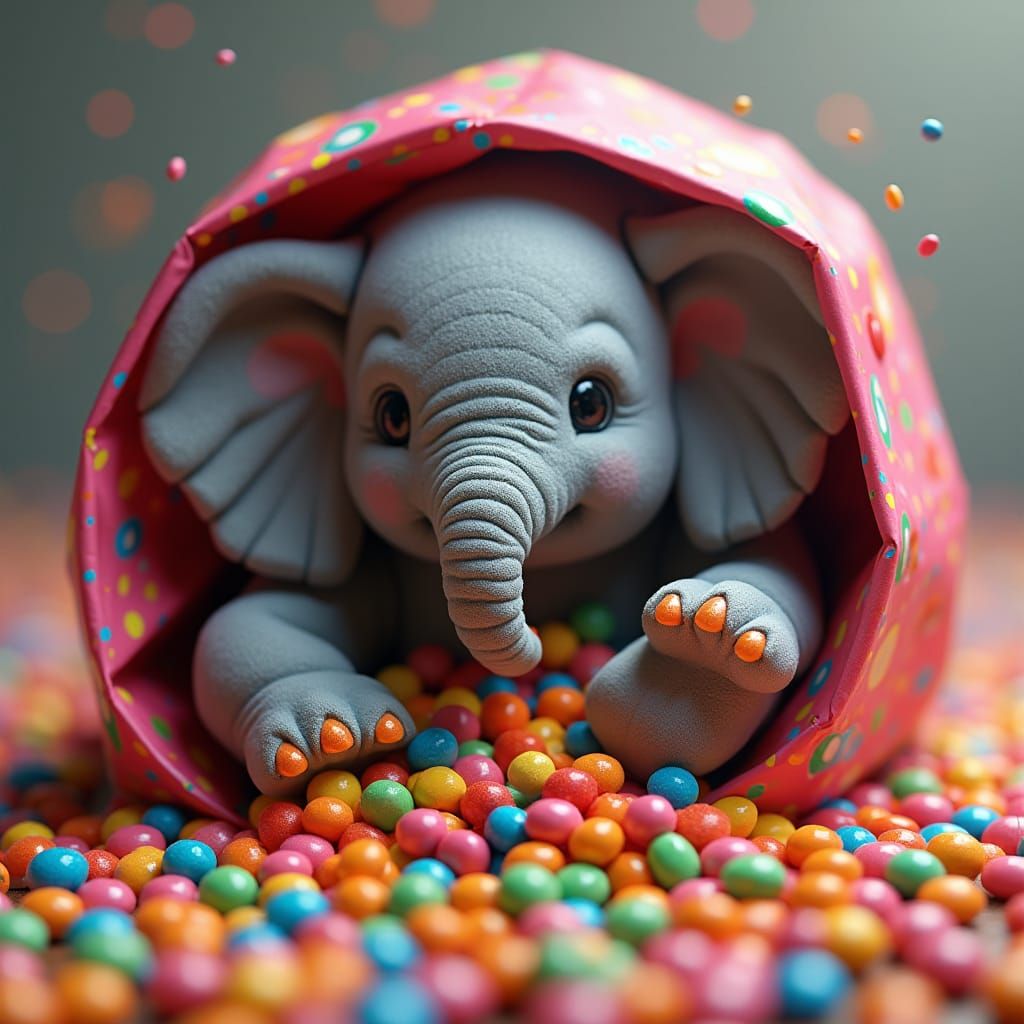 Elephant Hiding in Smarties, 3D Anime Art