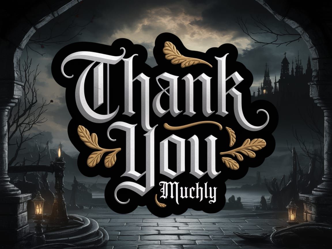 Gothic Thank You in Black, Silver, and Gold