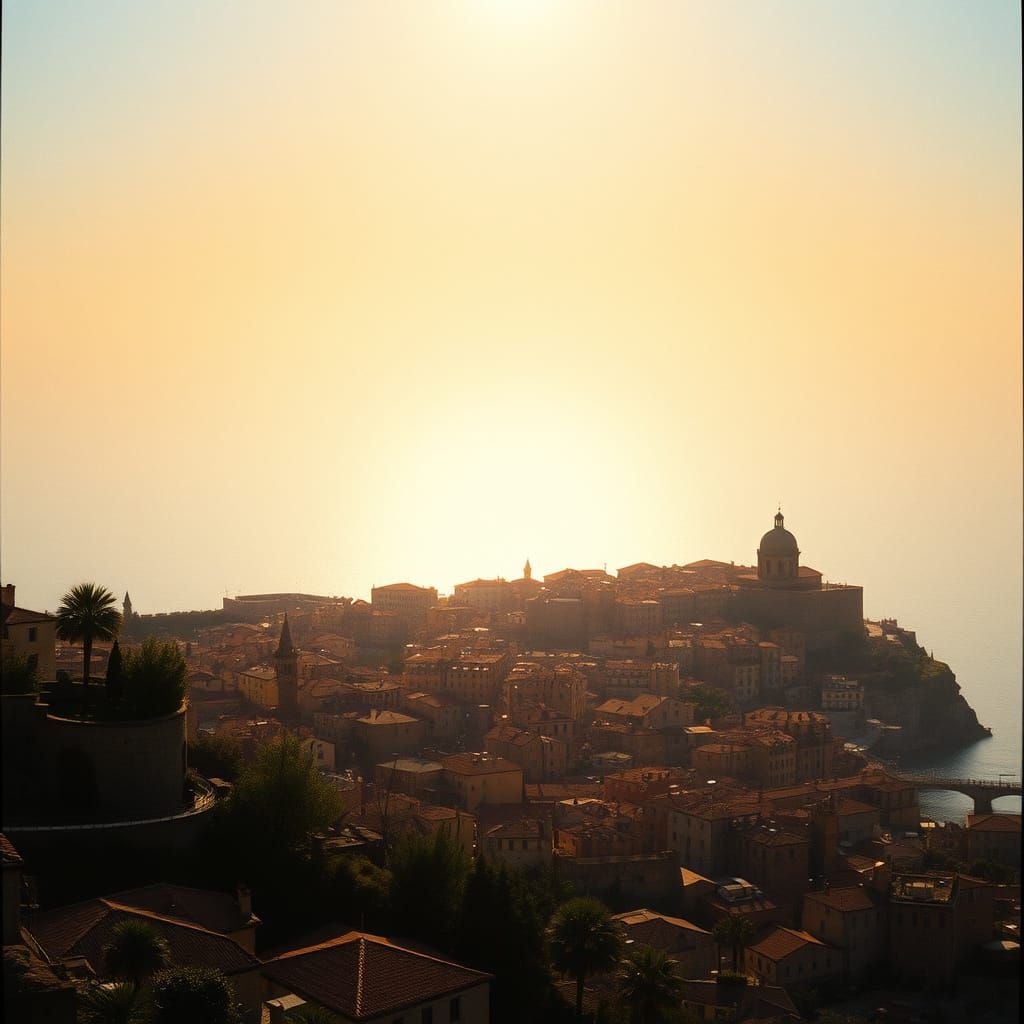 Majestic Medieval Seaport City Under Twilight