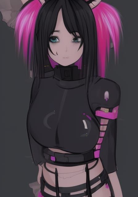 Cyberpunk Fox Girl with Pink Hair and Ears