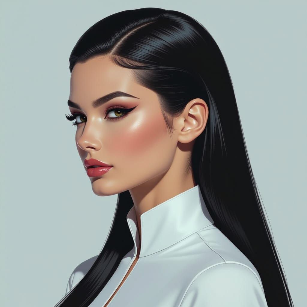 Slicked-Back Hairstyle with Futuristic Aesthetic