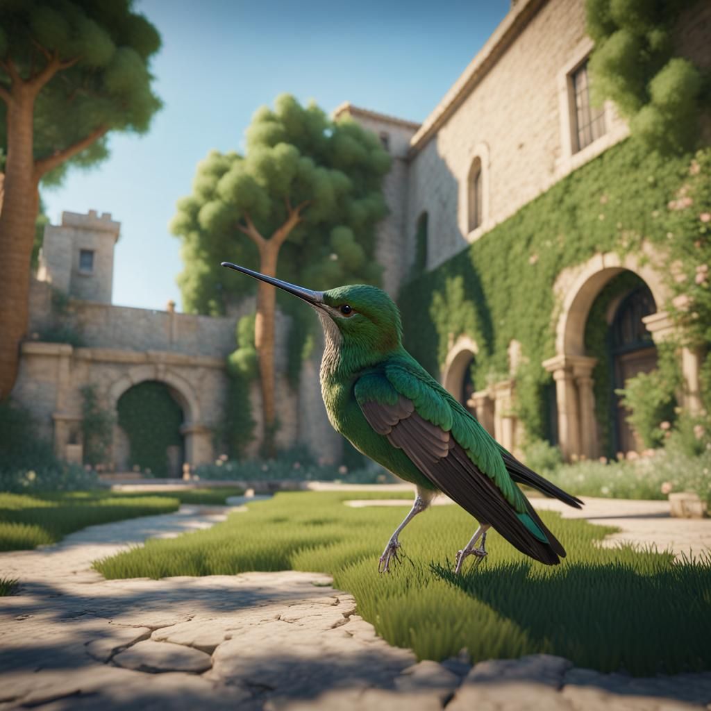 Hummingbird Over Azure Campus: 3D Game Cinematic