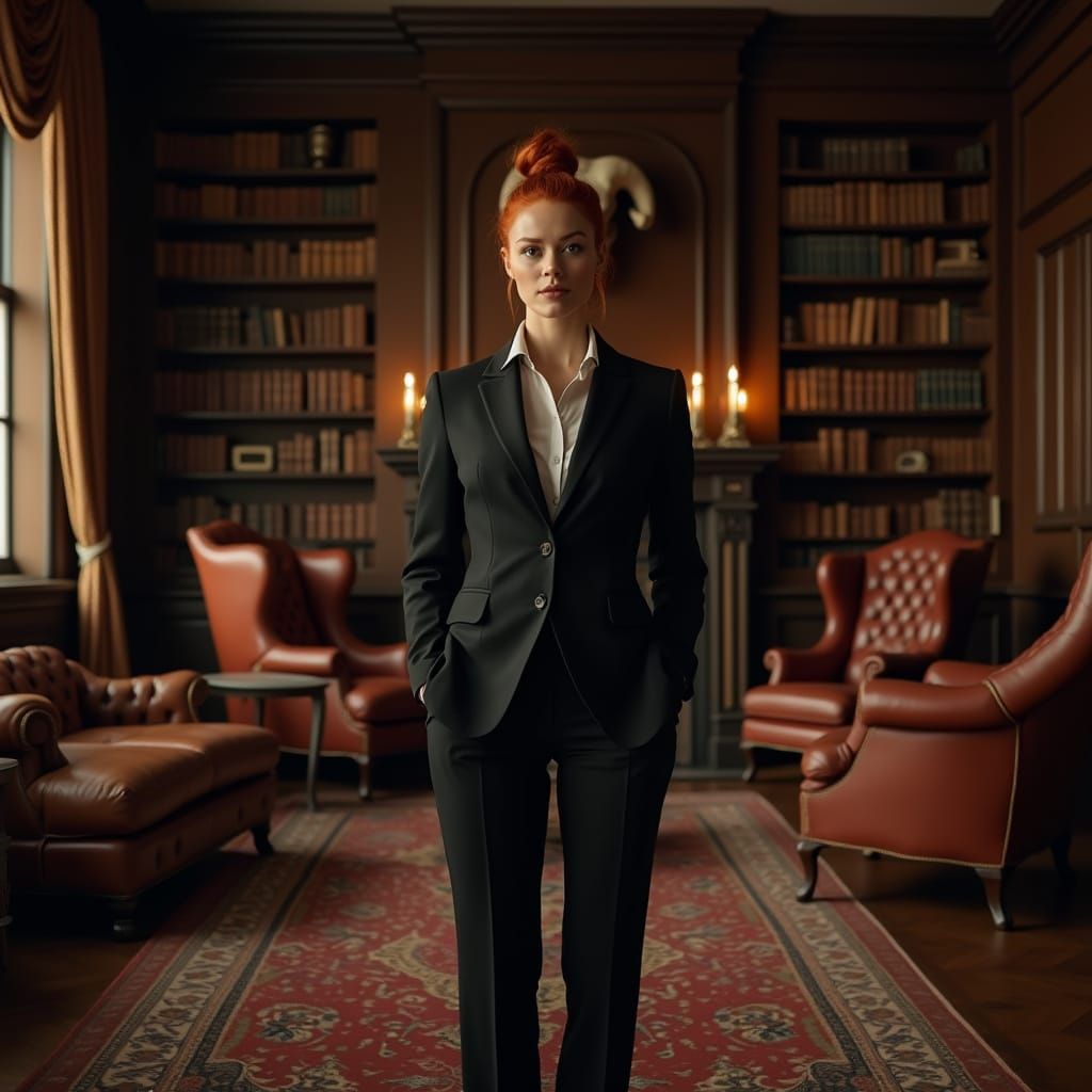 Sophisticated Businesswoman in Opulent Study