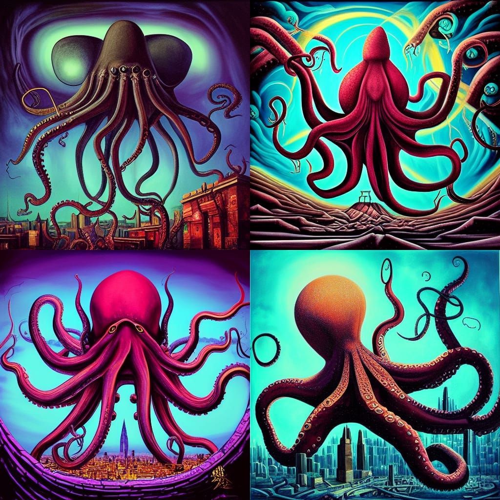 Giant Octopus Cityscape Album Cover Art