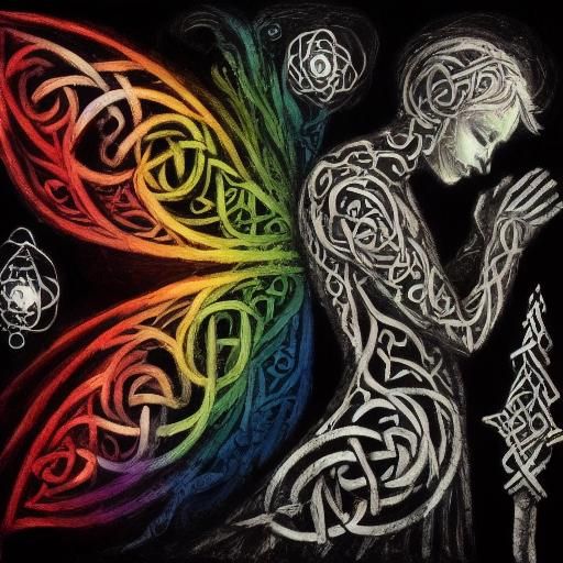 Celtic Knotwork Raven Silhouette in Crayon Drawing
