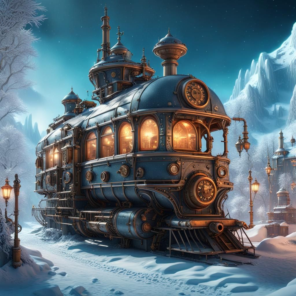 Steampunk Winter Wonderland in Science Fiction Style