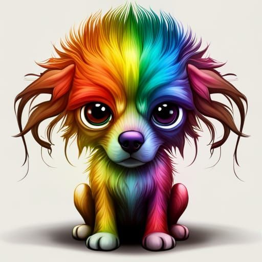 Angry Rainbow Dog in Pop Surrealist Style